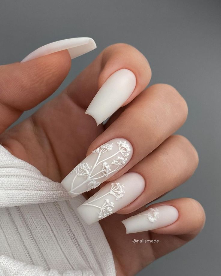 3D Matte White Nail Ideas6