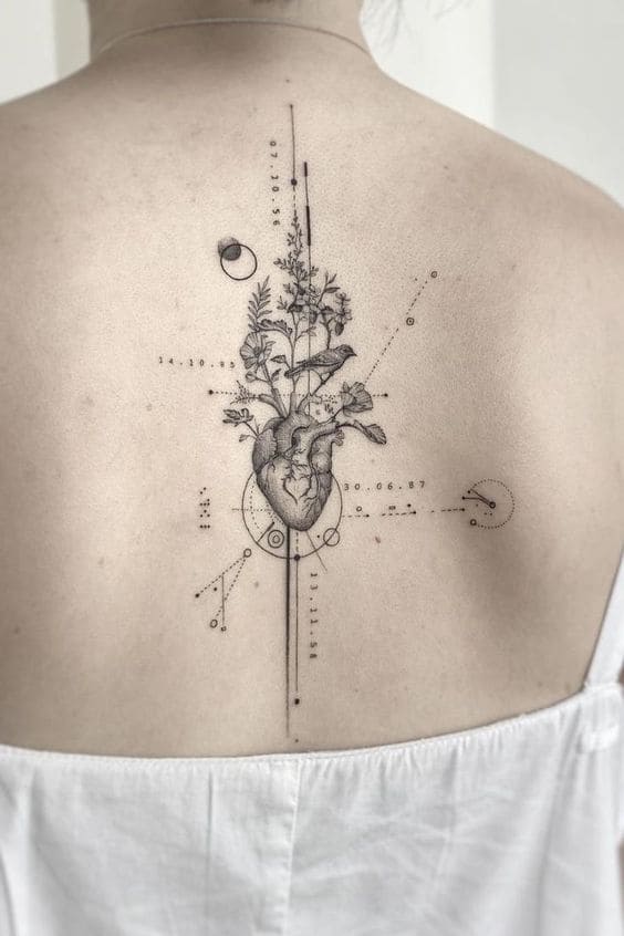 Abstract Feminine Back Tattoos