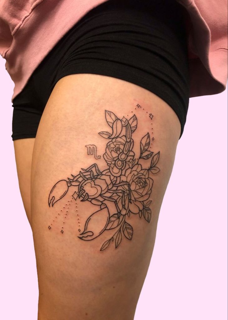 Alluring Thigh Tattoos For Scorpio Ladies