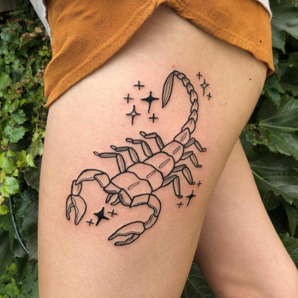 Alluring Thigh Tattoos For Scorpio Ladies