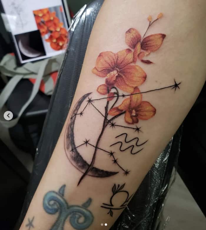 Aquarius Zodiac Flower Tattoos