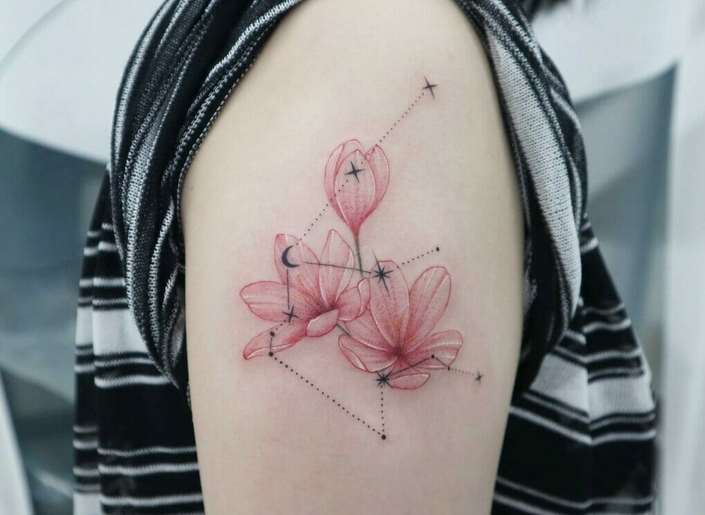 Aquarius Zodiac Flower Tattoos