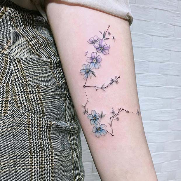 Aquarius Zodiac Flower Tattoos