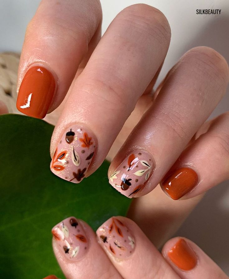 Autumn Leaf Short Nail Art5