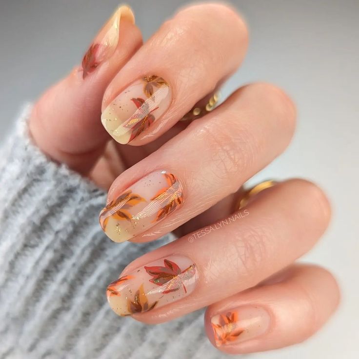 Autumn Leaf Short Nail Art6