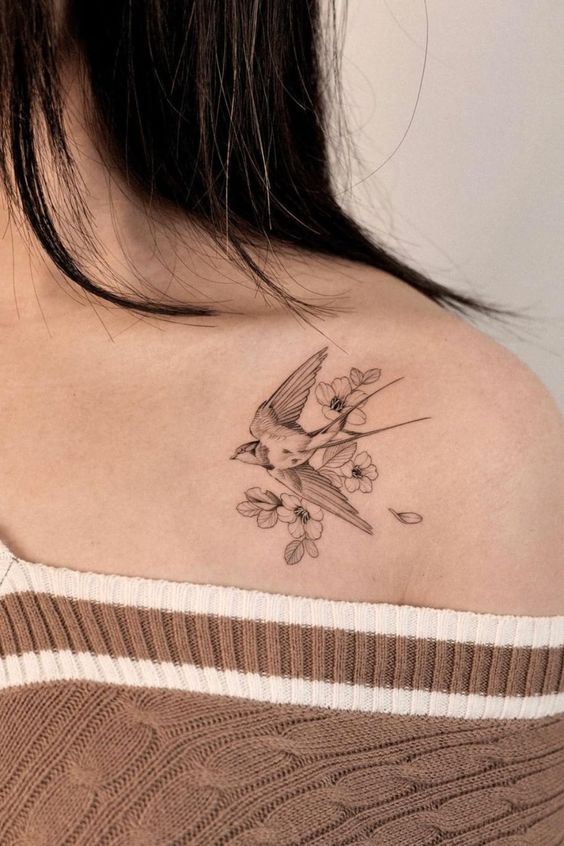 Bird With Flower Tattoos