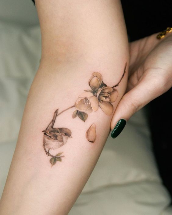 Bird With Flower Tattoos