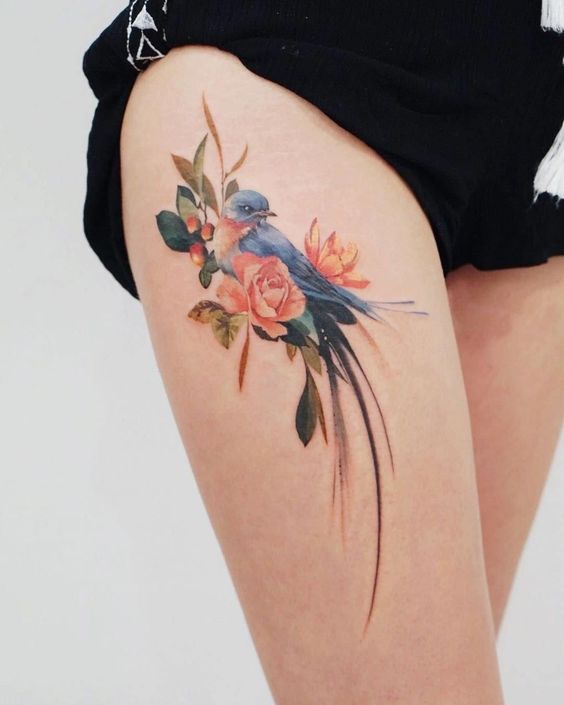 Bird With Flower Tattoos