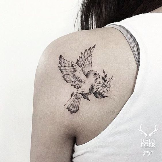 Bird With Flower Tattoos