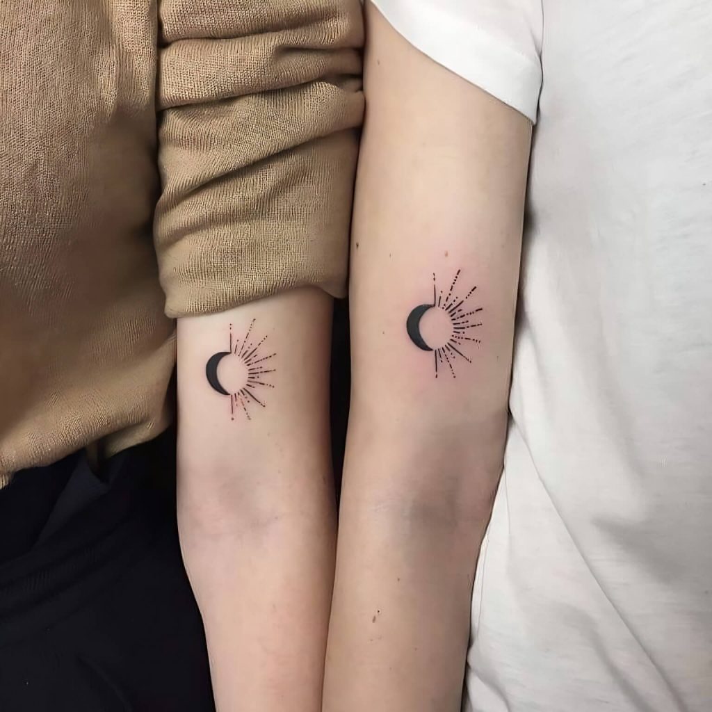 Black Sun and Moon Matching Tattoo