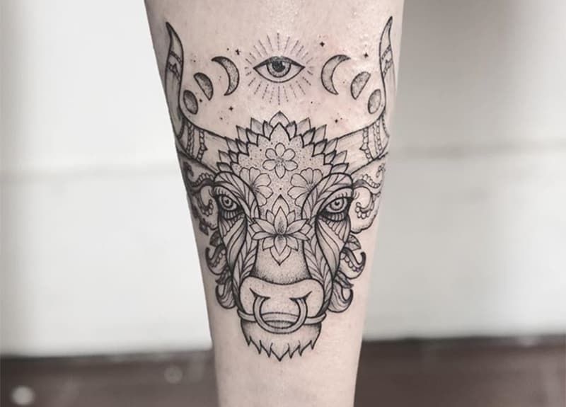 Bohemian Style Taurus Tattoo Ideas