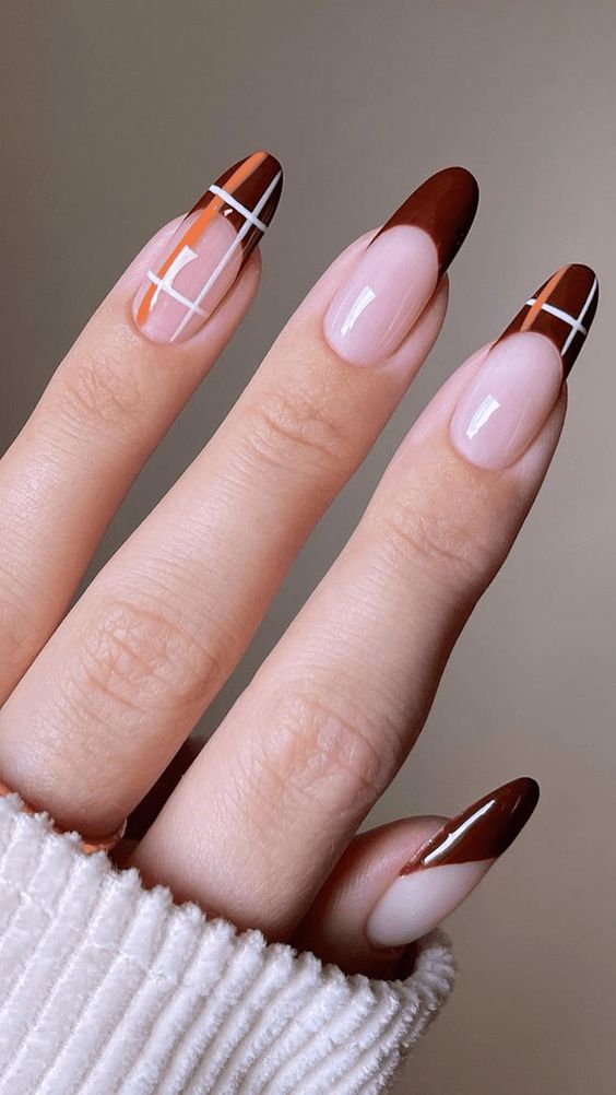 Brown Plaid Nails