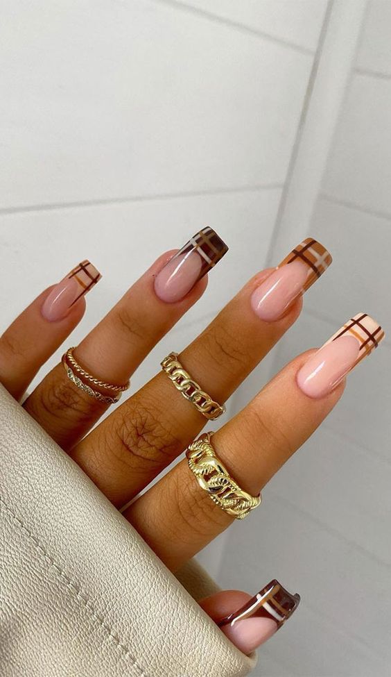 Brown Plaid Nails