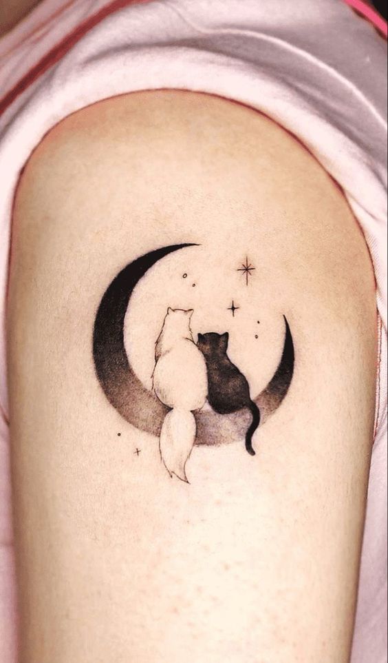  Cat With Crescent Moon Tattoos