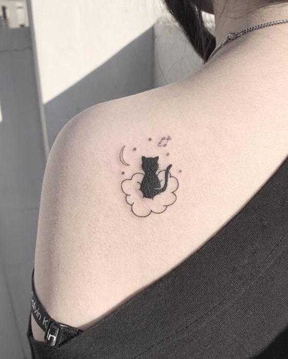  Cat With Crescent Moon Tattoos