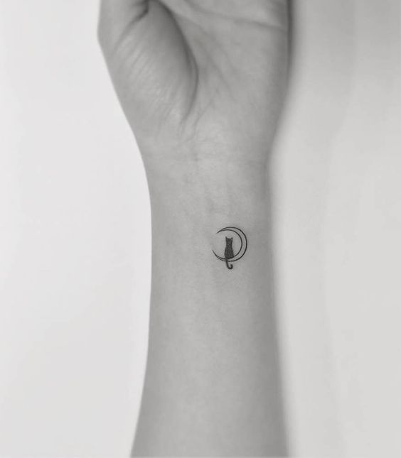  Cat With Crescent Moon Tattoos
