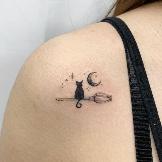  Cat With Crescent Moon Tattoos