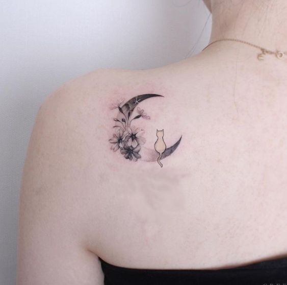  Cat With Crescent Moon Tattoos