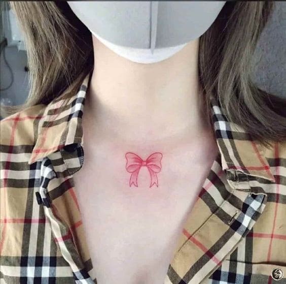 Dainty Bow Inks On Collarbone