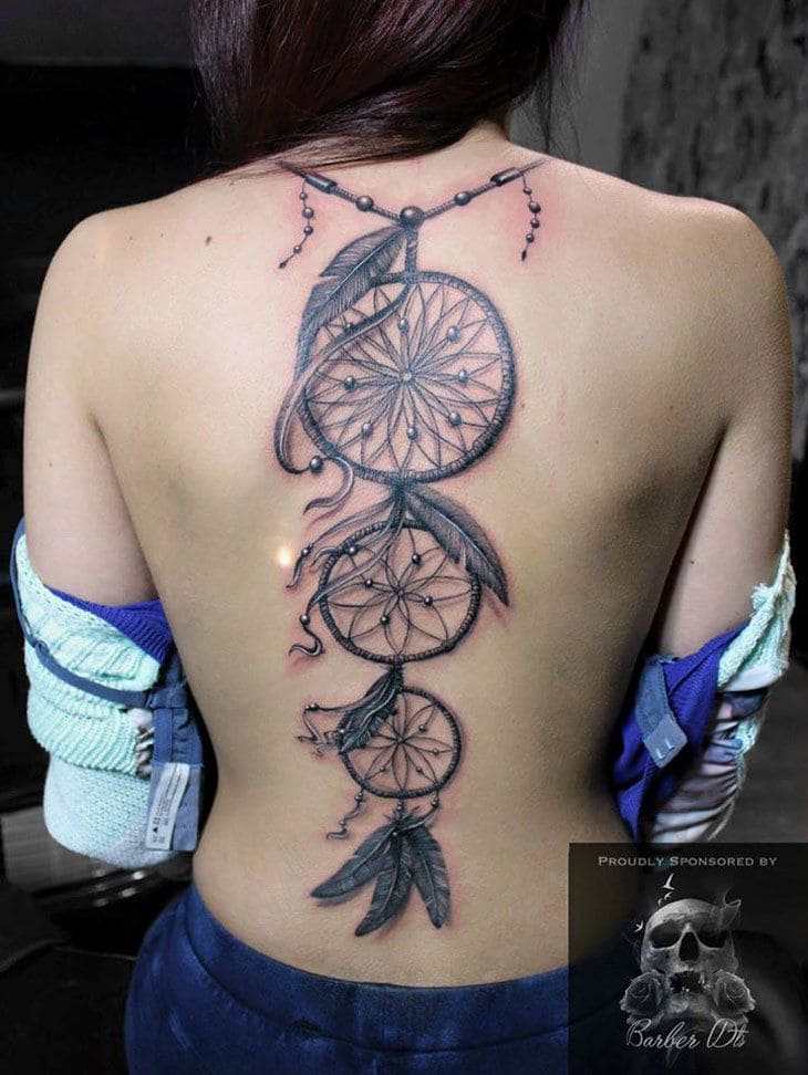 Dreamcatcher Feminine Back Tattoos