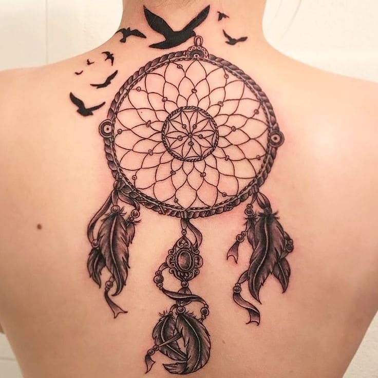 Dreamcatcher Feminine Back Tattoos