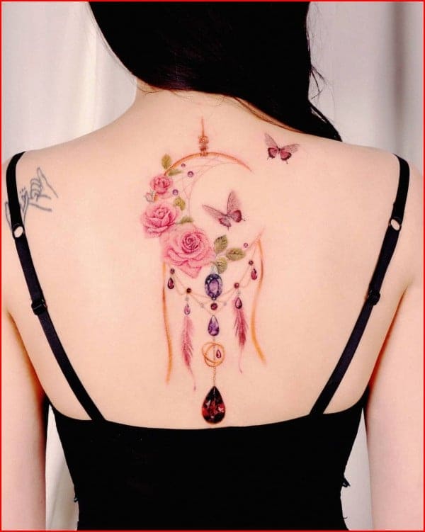 Dreamcatcher Feminine Back Tattoos