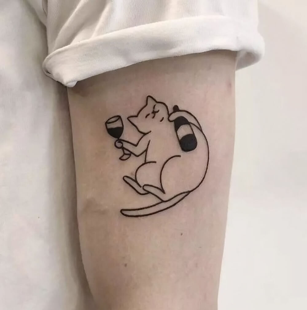 Drunk Kitten With Wine Tattoo
