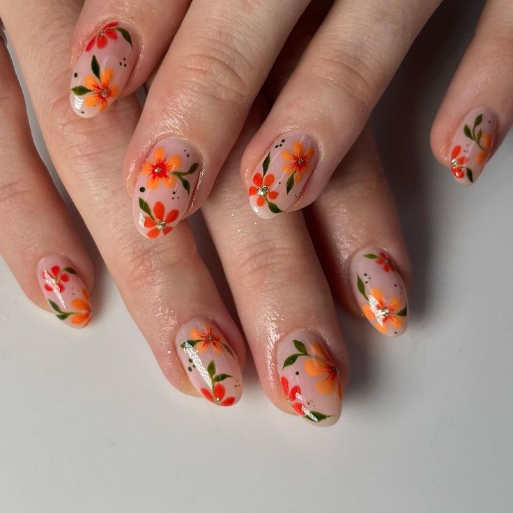 Fall Short Flower Nails1