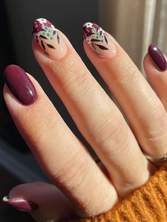 Fall Short Flower Nails3
