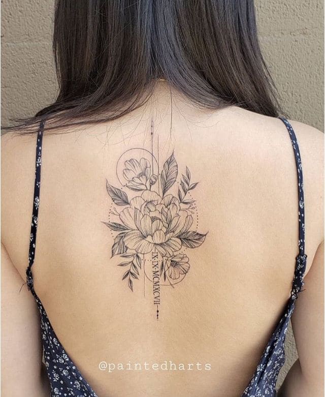 Floral Feminine Back Tattoos
