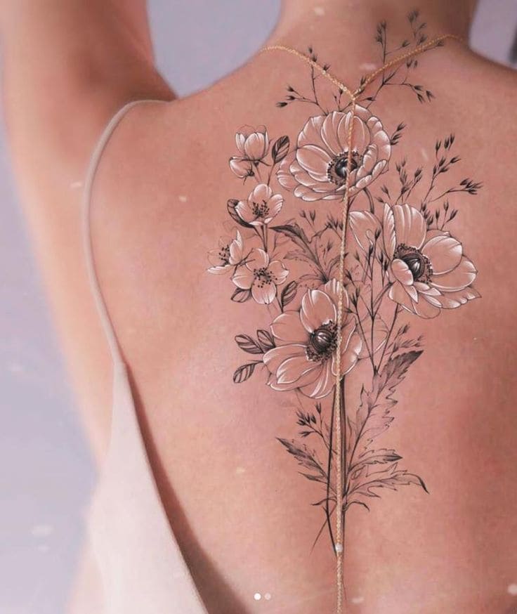 Floral Feminine Back Tattoos