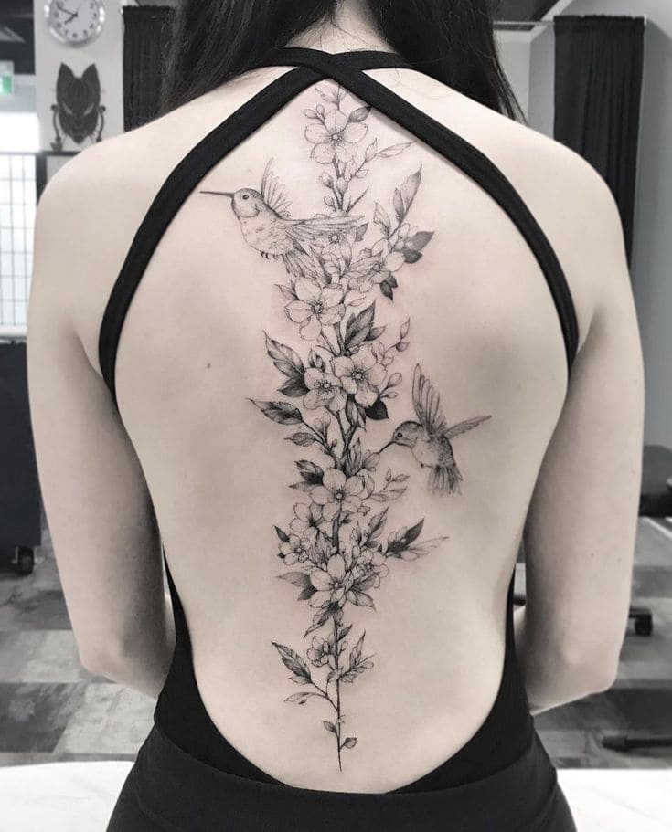Floral Feminine Back Tattoos