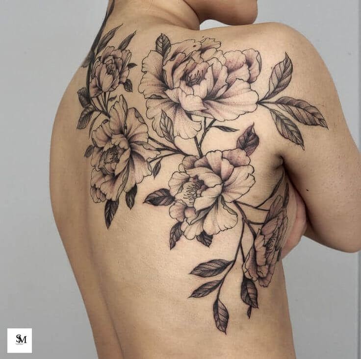 Floral Feminine Back Tattoos
