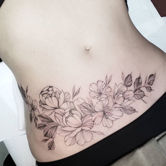 Flower Branch Waist Tattoos