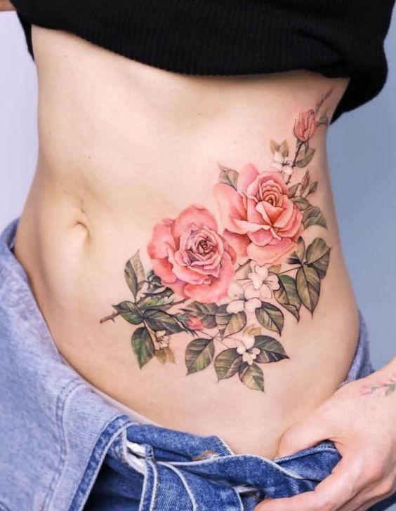 Flower Branch Waist Tattoos