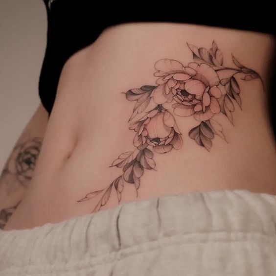 Flower Branch Waist Tattoos