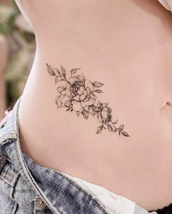 Flower Branch Waist Tattoos