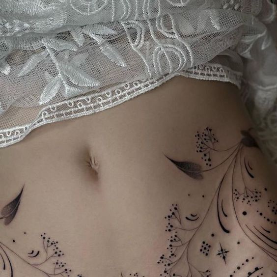 Flower Branch Waist Tattoos