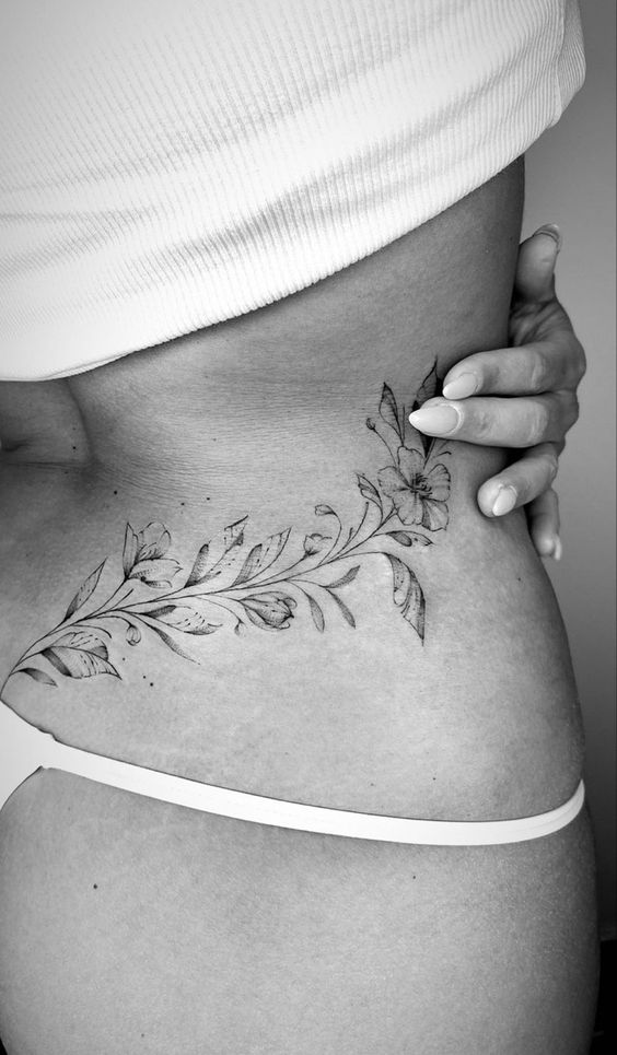 Flower Branch Waist Tattoos
