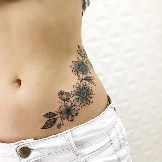 Flower Branch Waist Tattoos