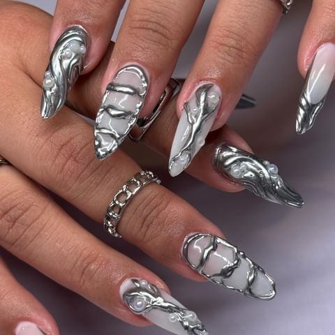 Futuristic White Nail Ideas1