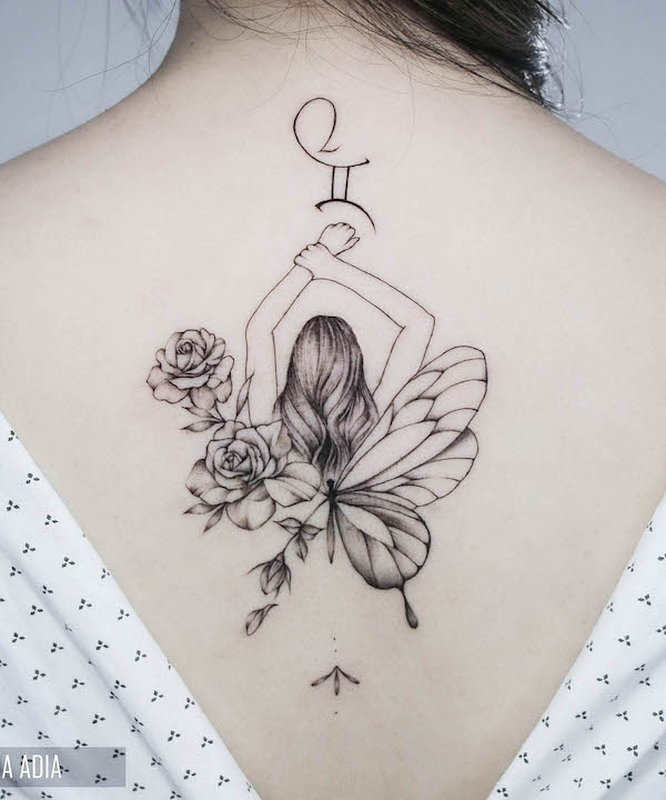 Gemini Zodiac Back Tattoo