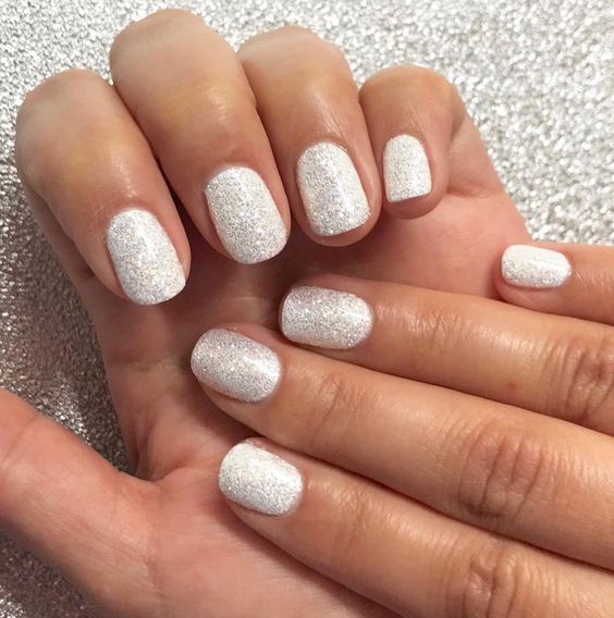 Glitter White Nails