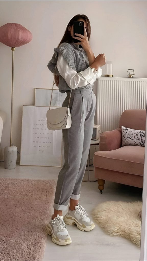 Grey Sweater Top And Trousers
