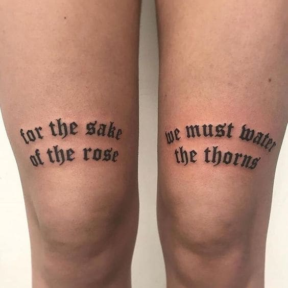Lettering Woman Leg Tattoos