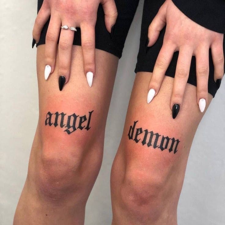 Lettering Woman Leg Tattoos