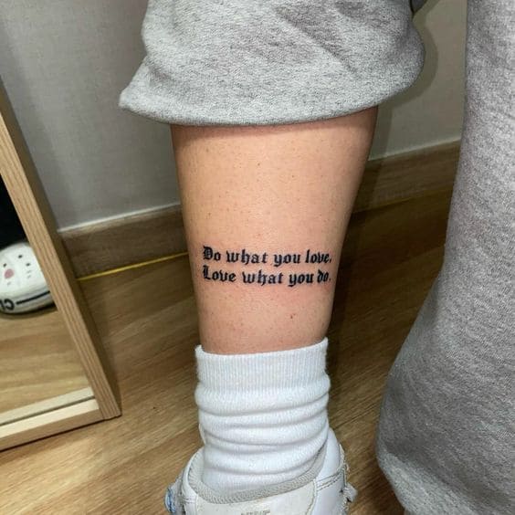 Lettering Woman Leg Tattoos