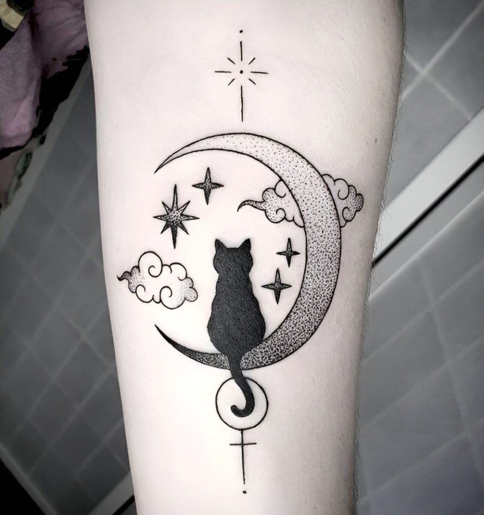 Moon And Cat Tattoo Design