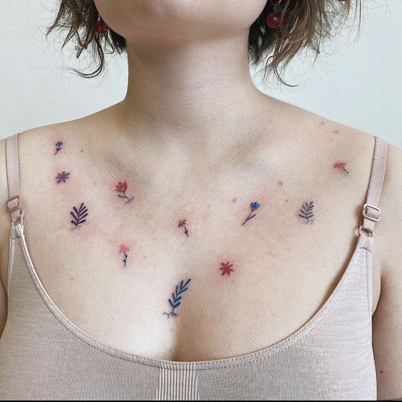Multiple Colorful Flower Tattoos