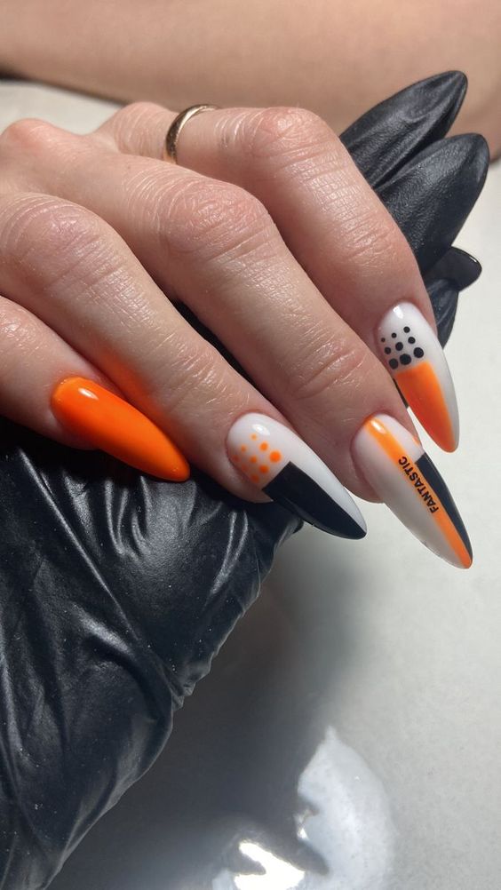 Orange And Black Abstract Nails3
